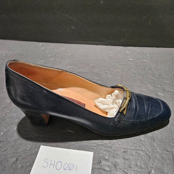 BALLY WOMEN'S NAVY COLOR PUMPS, GOLD "BUCKLE", SIZE 7 - Picture 6 of 9